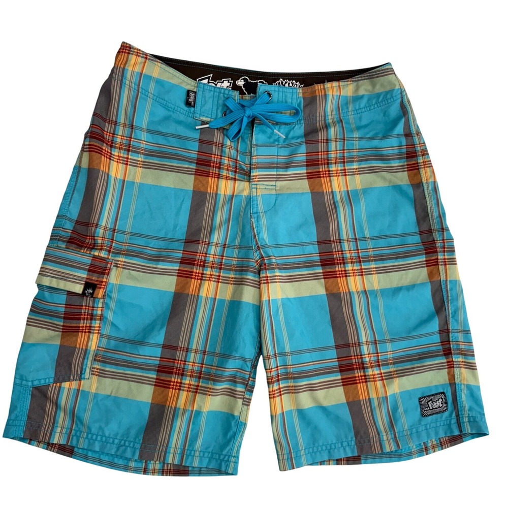 Vintage Lost Board Shorts Mens 33 Plaid Y2K Surf Skate Swim